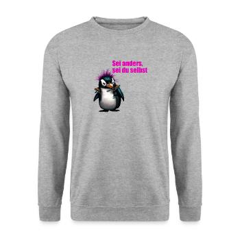 Sei Anders, Sei du Selbst PenguPunk - Unisex Pullover - Weißgrau meliert - Vorne - Alina (178cm) & Michal (187cm)