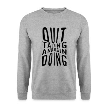 Quit talking and begin doing - Unisex Pullover - Weißgrau meliert - Vorne - Alina (178cm) & Michal (187cm)