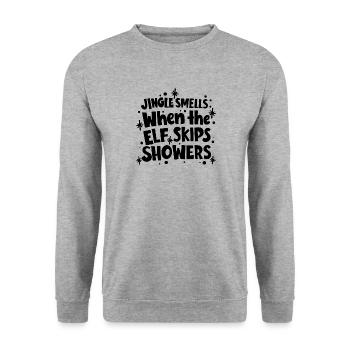 Jingle Smells Elf Shower - Drôle de dicton de Noël - Sweat-shirt Unisexe - gris chiné - Devant - Alina (178cm) & Michal (187cm)