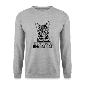 Bengal La vie de chat est meilleure Chats de chat Wilsigns - Sweat-shirt Unisexe - gris chiné - Devant - Alina (178cm) & Michal (187cm)