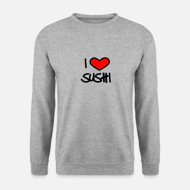 I Love Sushi - ich Liebe Sushi - Unisex Pullover - Weißgrau meliert