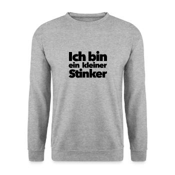 Ich bin ein kleiner Stinker - Spaß - Unisex Pullover - Weißgrau meliert - Vorne - Alina (178cm) & Michal (187cm)