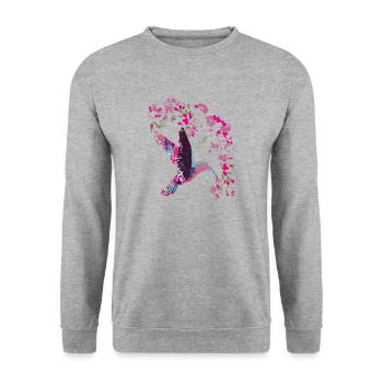 kolibri,aquarell,Illustration,blumen, ranke,floral - Unisex Pullover - Weißgrau meliert - Vorne - Alina (178cm) & Michal (187cm)