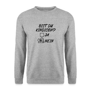 Bist du kindisch ja nein - Unisex Pullover - Weißgrau meliert - Vorne - Alina (178cm) & Michal (187cm)