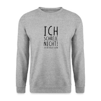 Ich schreie nicht ich bestelle Essen - Unisex Pullover - Weißgrau meliert - Vorne - Alina (178cm) & Michal (187cm)