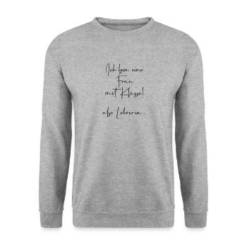 Ich bin eine Frau mit Klasse also Lehrerin - Unisex Pullover - Weißgrau meliert - Vorne - Alina (178cm) & Michal (187cm)