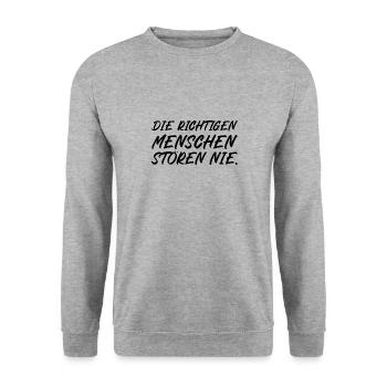 Die richtigen Menschen stören nie - Unisex Pullover - Weißgrau meliert - Vorne - Alina (178cm) & Michal (187cm)