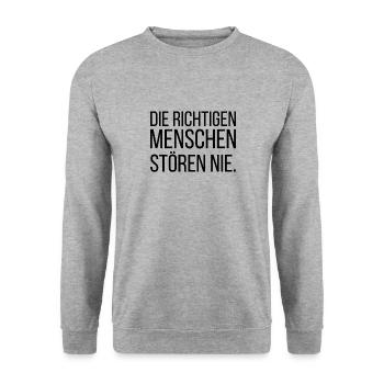 Die richtigen Menschen stören nie - Unisex Pullover - Weißgrau meliert - Vorne - Alina (178cm) & Michal (187cm)