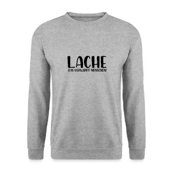 Lache das verwirrt Menschen - Unisex Pullover - Weißgrau meliert - Vorne - Alina (178cm) & Michal (187cm)