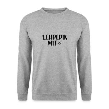Lehrerin mit Herz - Unisex Pullover - Weißgrau meliert - Vorne - Alina (178cm) & Michal (187cm)