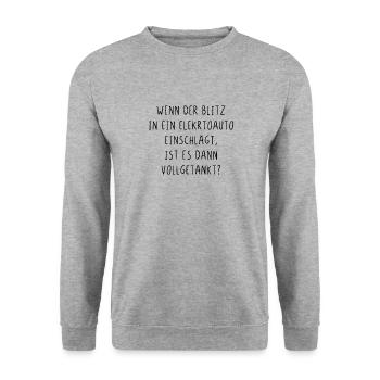 Wenn der Blitz in ein E Auto einschlägt getankt - Unisex Pullover - Weißgrau meliert - Vorne - Alina (178cm) & Michal (187cm)