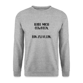 Habe mich gewogen bin zu klein - Unisex Pullover - Weißgrau meliert - Vorne - Alina (178cm) & Michal (187cm)