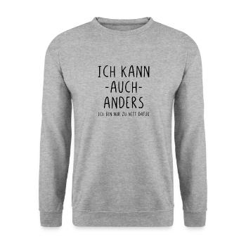 Ich kann auch anders ich bin nur zu nett dafür - Unisex Pullover - Weißgrau meliert - Vorne - Alina (178cm) & Michal (187cm)