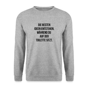 Die besten Ideen entstehen auf der Toilette - Unisex Pullover - Weißgrau meliert - Vorne - Alina (178cm) & Michal (187cm)