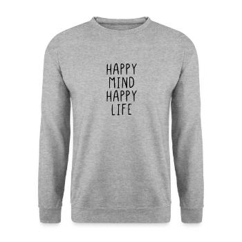heureux vie heureuse - Sweat-shirt Unisexe - gris chiné - Devant - Alina (178cm) & Michal (187cm)