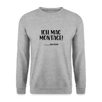 Ich mag Montage und Ironie - Unisex Pullover - Weißgrau meliert - Vorne - Alina (178cm) & Michal (187cm)