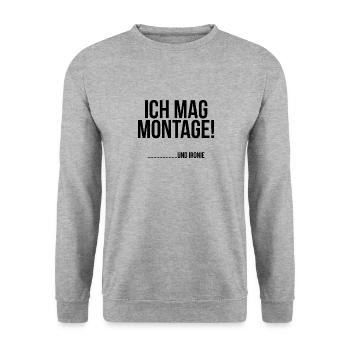 Ich mag Montage und Ironie - Unisex Pullover - Weißgrau meliert - Vorne - Alina (178cm) & Michal (187cm)