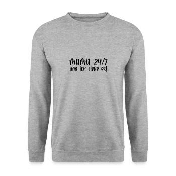 Mama 24/7 und ich liebe es - Unisex Pullover - Weißgrau meliert - Vorne - Alina (178cm) & Michal (187cm)