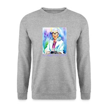 Iris Apfel,bunt, Graffiti, illustration, Aquarell - Unisex Pullover - Weißgrau meliert - Vorne - Alina (178cm) & Michal (187cm)