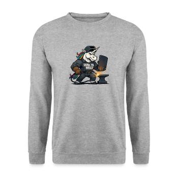 Corne de sudation au travail des artisans - Sweat-shirt Unisexe - gris chiné - Devant - Alina (178cm) & Michal (187cm)
