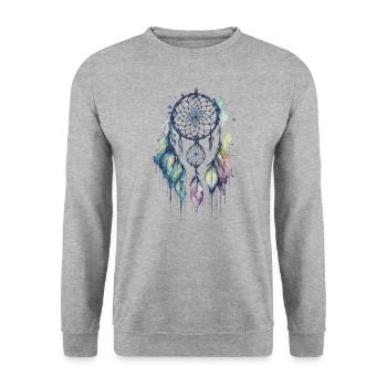 Whimsical Dreams: A Delicate Watercolor Dreamcatch - Unisex Sweatshirt - salt & pepper - Front - Alina (178cm) & Michal (187cm)