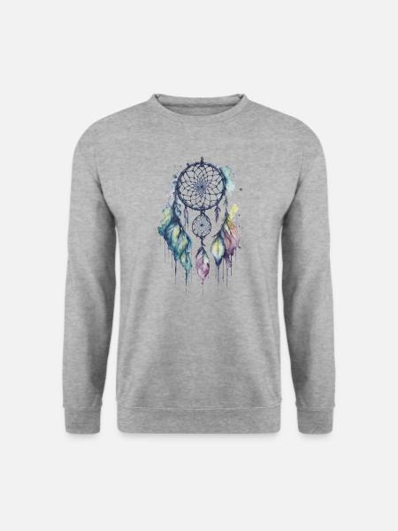 Skurrile Träume: Ein zarter Aquarell-Traumfang - Unisex Pullover - Weißgrau meliert