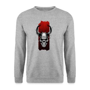 Ewige Wache: Gehörnter Schädel - Unisex Pullover - Weißgrau meliert - Vorne - Alina (178cm) & Michal (187cm)