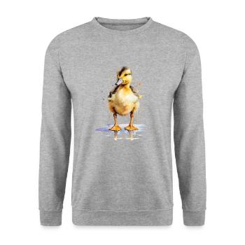 Aquarell-Niedlichkeit: Malen Sie ein verspieltes Entlein - Unisex Pullover - Weißgrau meliert - Vorne - Alina (178cm) & Michal (187cm)