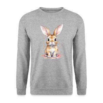 Ein Aquarell-Kawaii-Hase bringt dein Herz zum Schmelzen - Unisex Pullover - Weißgrau meliert - Vorne - Alina (178cm) & Michal (187cm)