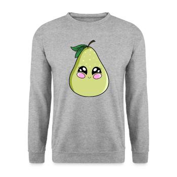Kawaii-Birne - Unisex Pullover - Weißgrau meliert - Vorne - Alina (178cm) & Michal (187cm)