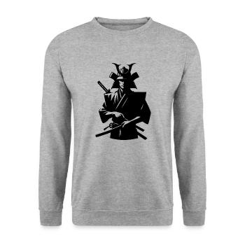 Japanischer Samurai mit Schwert - Unisex Pullover - Weißgrau meliert - Vorne - Alina (178cm) & Michal (187cm)