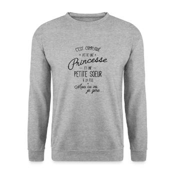 Princesse et petite soeur c'est compliqué - Sweat-shirt Unisexe - gris chiné - Devant - Alina (178cm) & Michal (187cm)