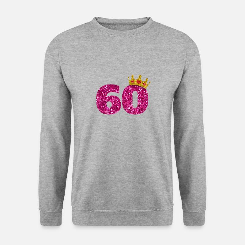 Glitter 1960 60 Jahre Geburtstag Pailletten Krone - Unisex Pullover - Weißgrau meliert