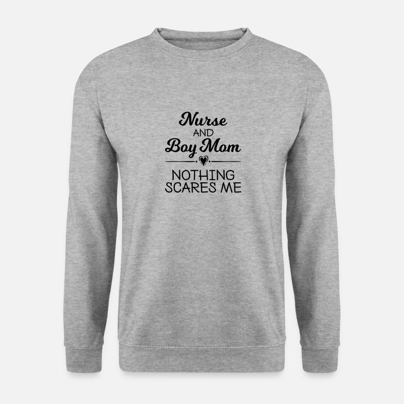 Nurse and Boy Mom nothing scares me - Unisex Pullover - Weißgrau meliert