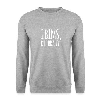 i bims die braut JGA Junggesellinnenabschied - Unisex Pullover - Weißgrau meliert - Vorne - Alina (178cm) & Michal (187cm)