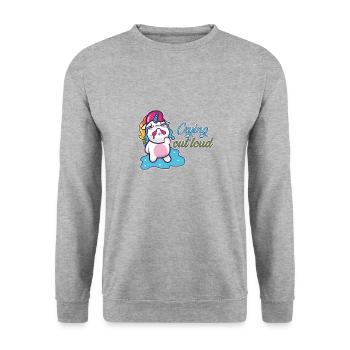 Crying out load - Einhorn weint - unicorn crying - Unisex Pullover - Weißgrau meliert - Vorne - Alina (178cm) & Michal (187cm)