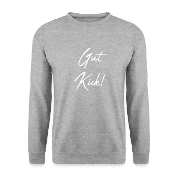 Gut Kick Fußball Kicker Sportler - Unisex Pullover - Weißgrau meliert - Vorne - Alina (178cm) & Michal (187cm)