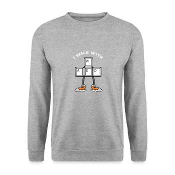 I WALK WITH WASD - Walking - Running - Unisex Sweatshirt - salt & pepper - Front - Alina (178cm) & Michal (187cm)