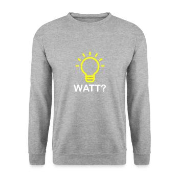 Watt? - Cadeau drôle d'électricien d'ampoule - Sweat-shirt Unisexe - gris chiné - Devant - Alina (178cm) & Michal (187cm)