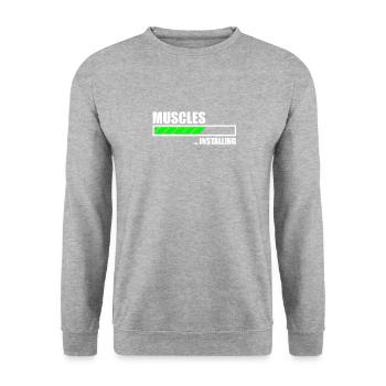 Installing Muscles Funny Gym - Unisex Pullover - Weißgrau meliert - Vorne - Alina (178cm) & Michal (187cm)