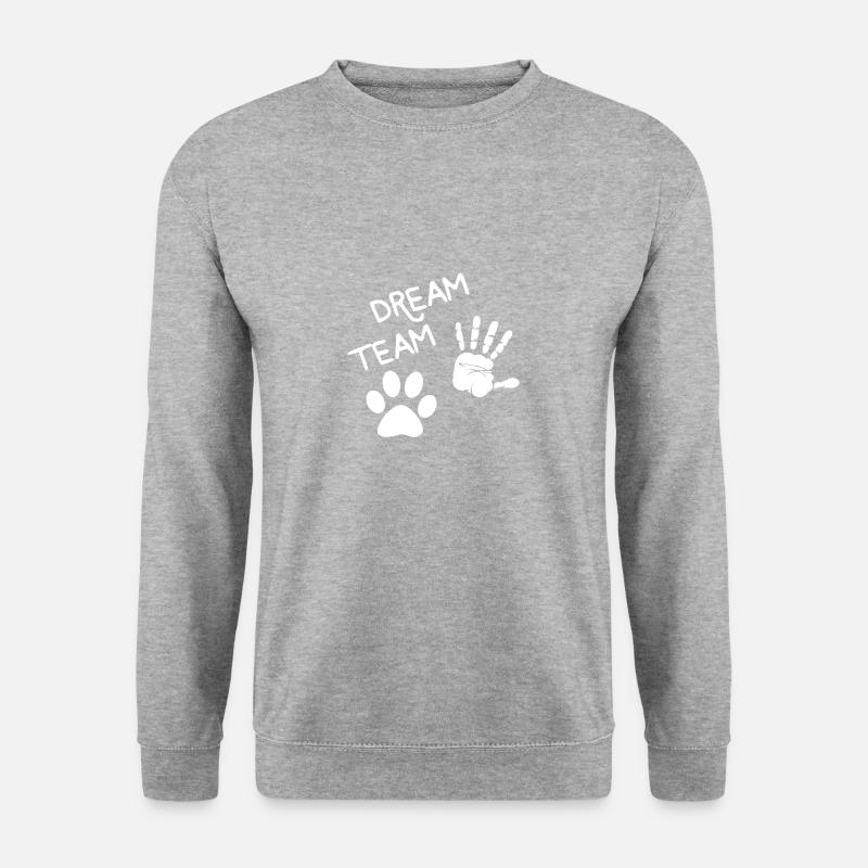 Dream Team Hund Hündin Gassi gehen Wau Wau - Unisex Pullover - Weißgrau meliert