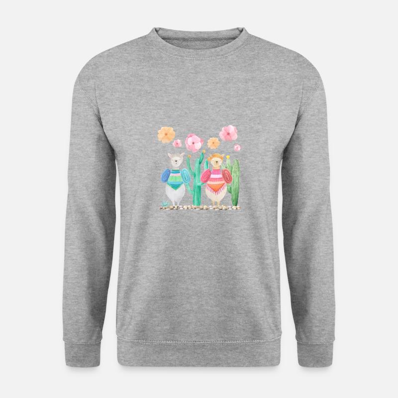 Lama Walk - Unisex Pullover - Weißgrau meliert
