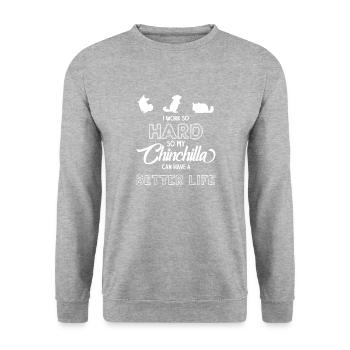 Chinchilla - Chinchillas - Chinchillahalter - Unisex Pullover - Weißgrau meliert - Vorne - Alina (178cm) & Michal (187cm)