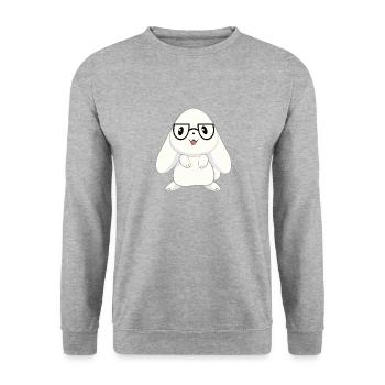 Hasen - Hase - Hasenbesitzer - Niedlich - Geschenk - Unisex Pullover - Weißgrau meliert - Vorne - Alina (178cm) & Michal (187cm)