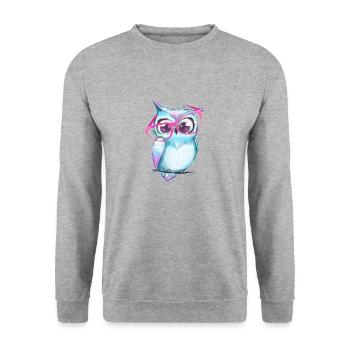 Süße Eule mit Brille - Unisex Pullover - Weißgrau meliert - Vorne - Alina (178cm) & Michal (187cm)