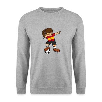 Spain Soccer Ball Dabbing Girl Spaniard Football - Unisex Sweatshirt - salt & pepper - Front - Alina (178cm) & Michal (187cm)