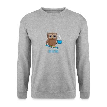 Nachteule mit Kaffee - Unisex Pullover - Weißgrau meliert - Vorne - Alina (178cm) & Michal (187cm)