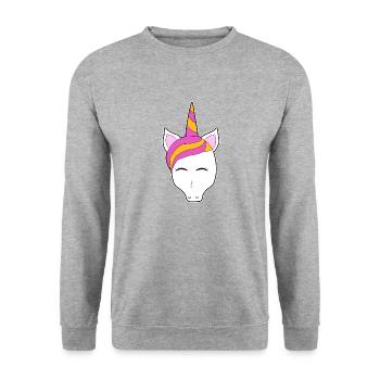 Einhorn Turban Haarband bad hair day Geschenk Idee - Unisex Pullover - Weißgrau meliert - Vorne - Alina (178cm) & Michal (187cm)