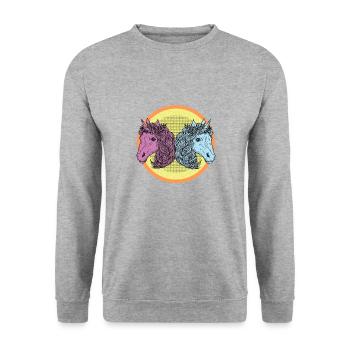 Rosa Blaues Einhorn - Unisex Pullover - Weißgrau meliert - Vorne - Alina (178cm) & Michal (187cm)