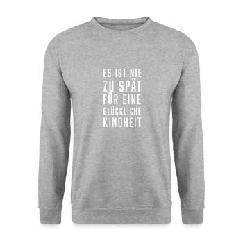 Es ist nie zu spät für eine Glückliche Kindheit - Unisex Pullover - Weißgrau meliert - Vorne - Alina (178cm) & Michal (187cm)